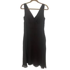 J. Crew Y2k Women Size 6 Brown Fairy Chiffon 100% Silk Double V Neck Midi Dress